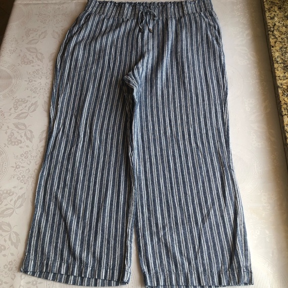Land’ n Sea Blue/White Striped Elastic Linen Blend Casual Pants Women’s Size L - Picture 5 of 16